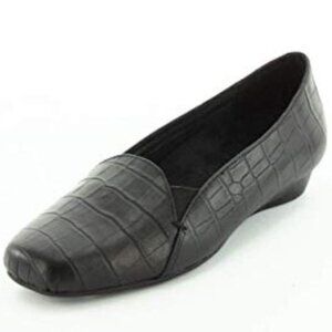 Vionic Dolores Black Leather Croc Print Loafers Size 9 Slip On
